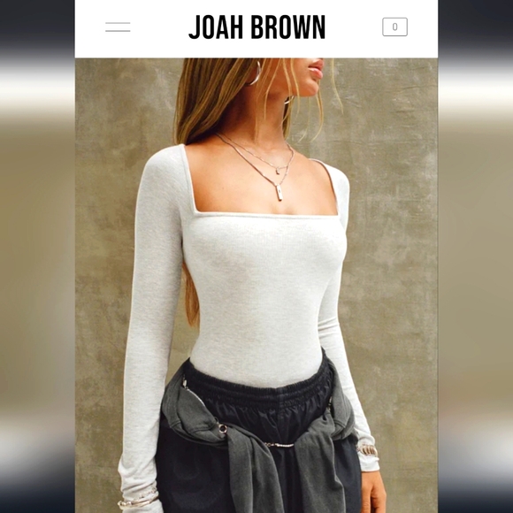 Joah Brown Square Neck Long Sleeve- pearl grey S/M - Picture 1 of 6